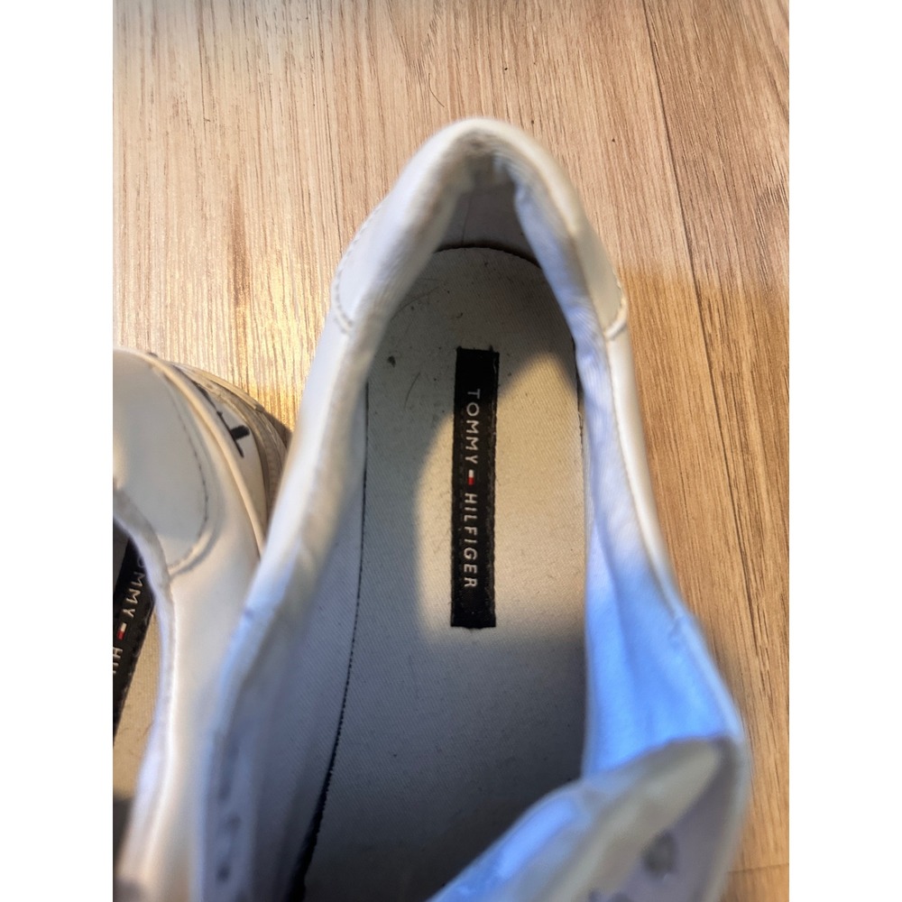 Tommy Hilfiger White Leather Laceless Slip On Sneakers Casual Shoes - Picture 8 of 9